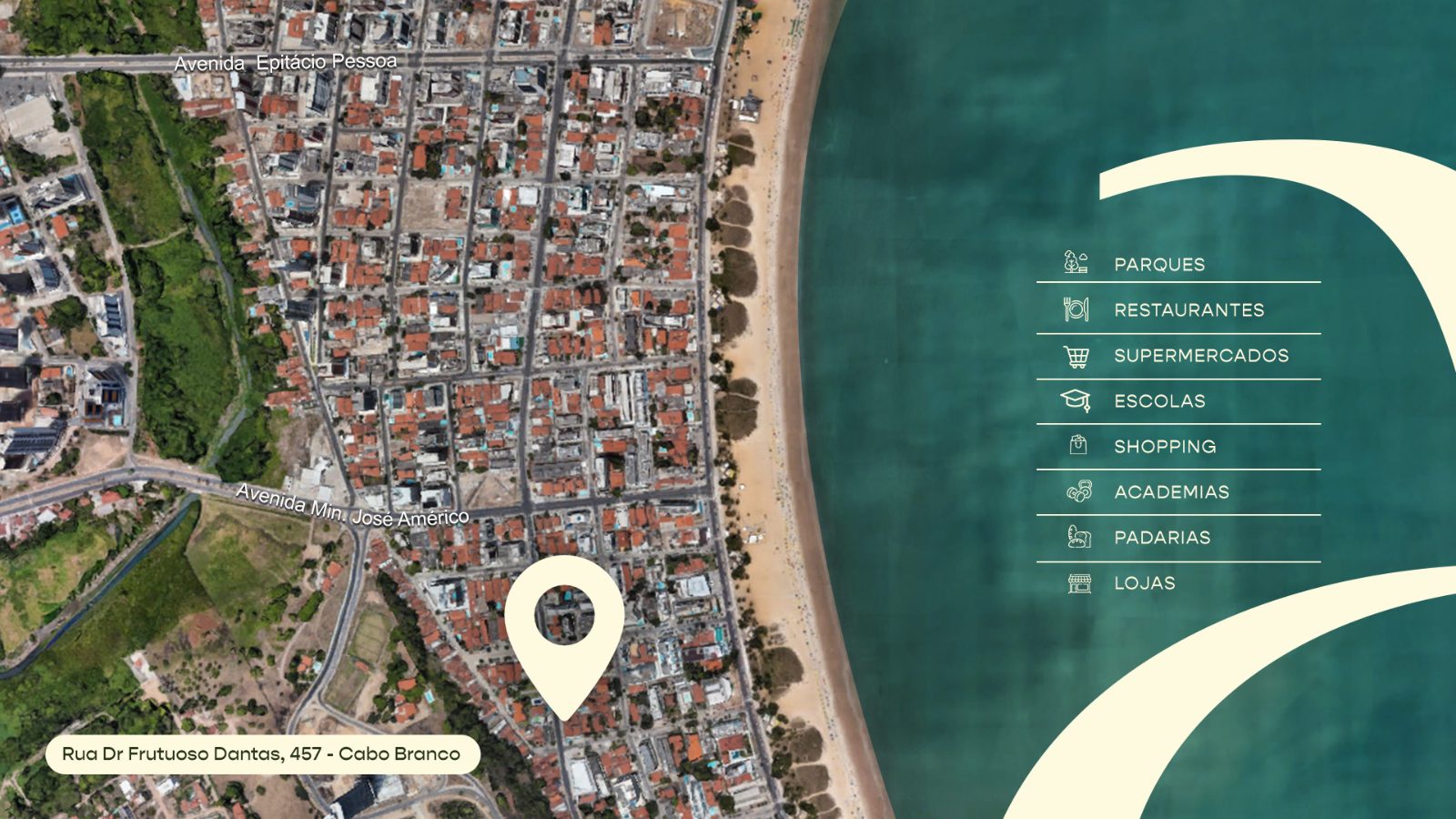 Localização do Arya Living na Rua Dr. Frutuoso Dantas, Cabo Branco