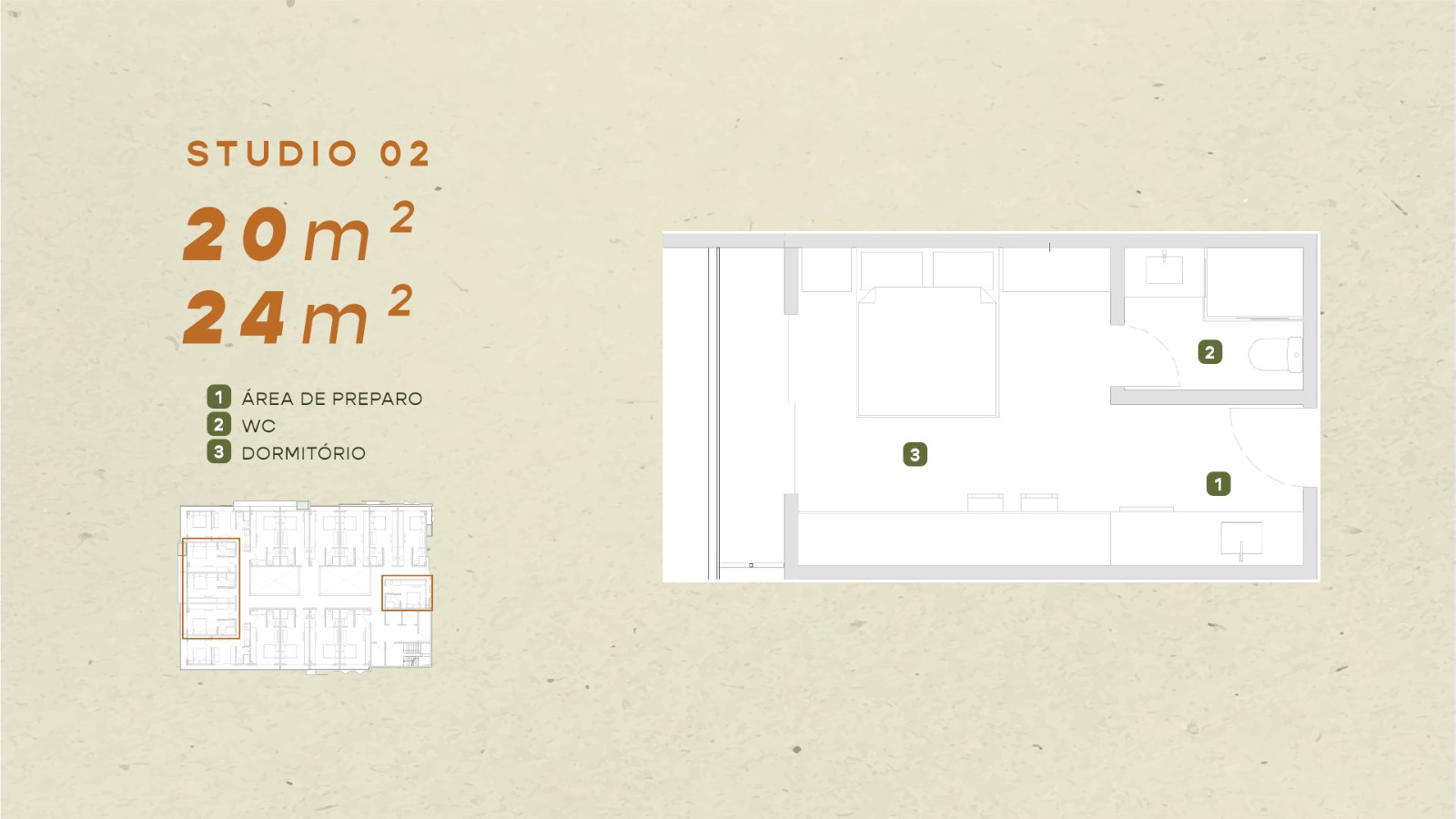 Planta do studio de 20 e 24 m²