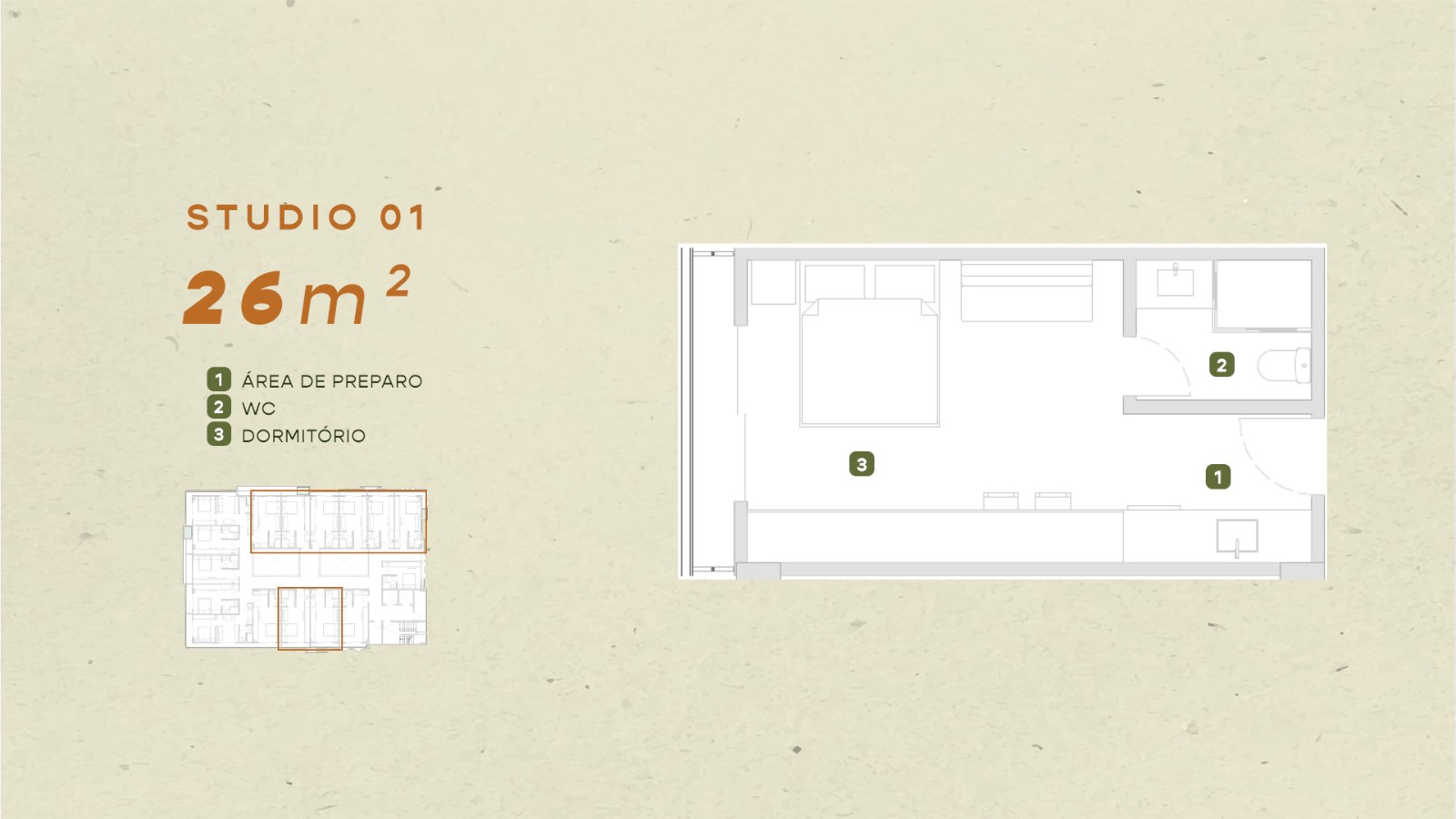 Planta do studio de 26 m²